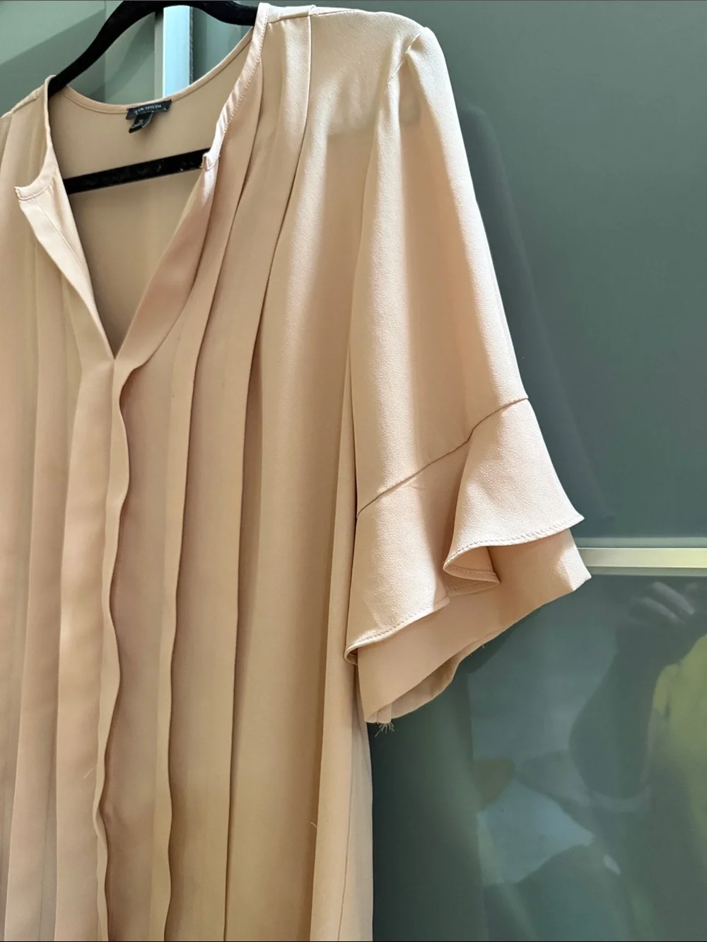 Ann Taylor Blush Pleated V-Neck Flutter Sleeve Blouse